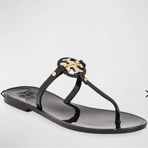 Tory Burch Mini Miller Flat Jelly Thong Sandals Size 10 Black/Gold